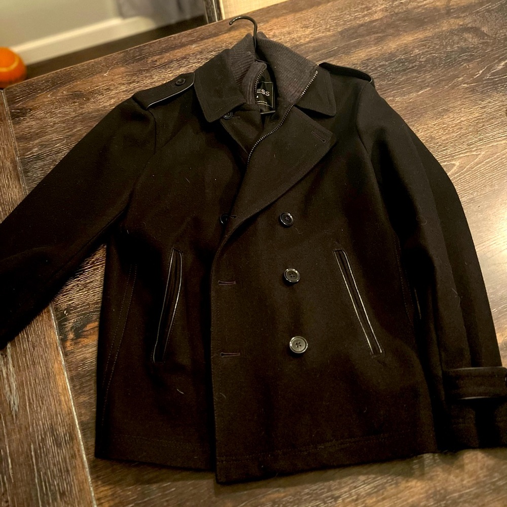 Express zip up button up pea coat
